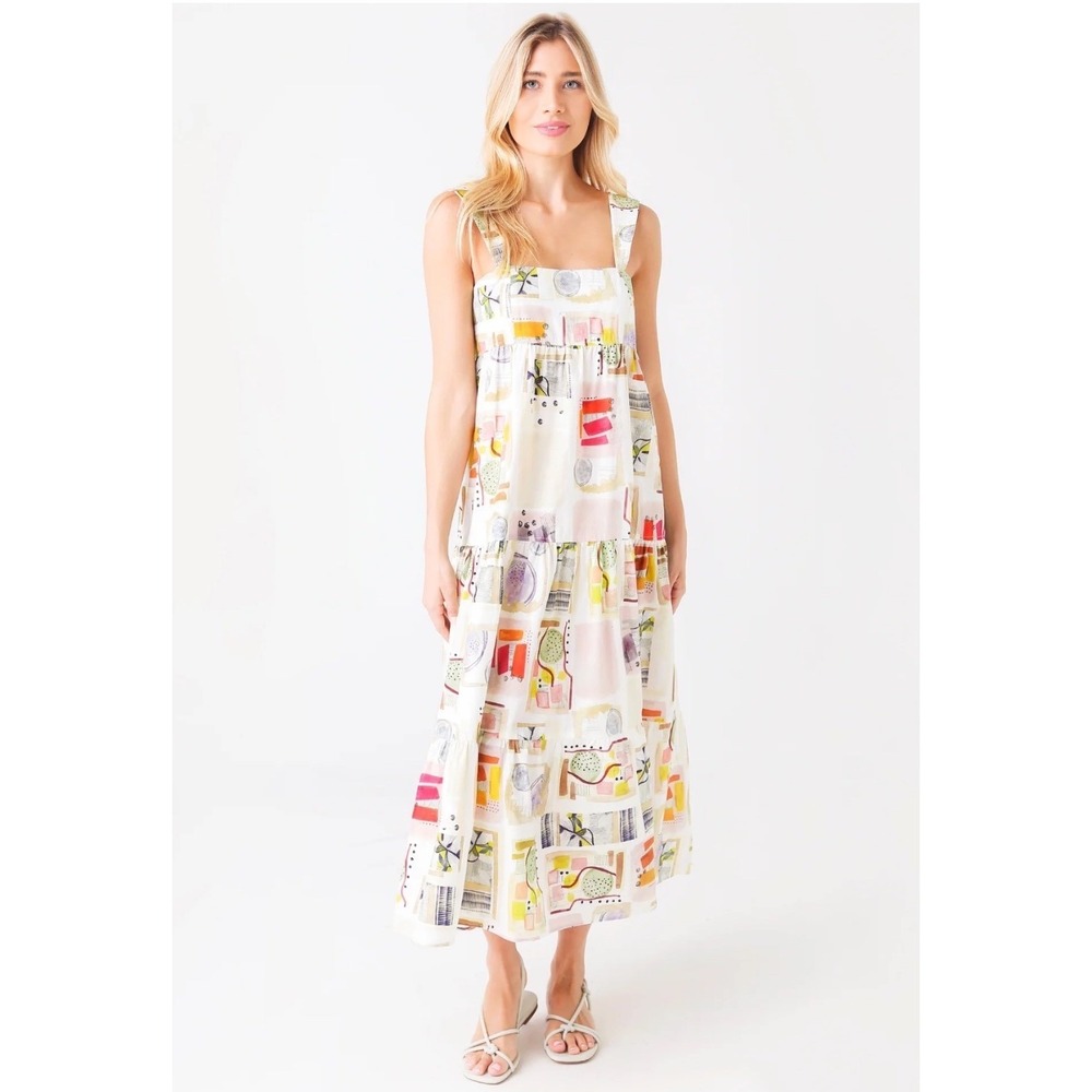 Hunter Bell Poppy Dress Womens Multi Color Tiered Midi Dress Medium
